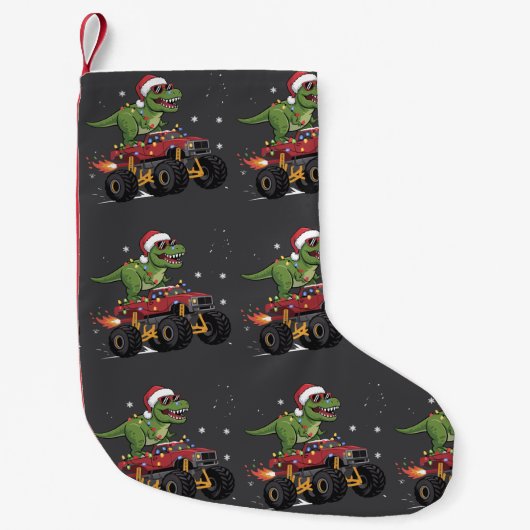 T-Rex Dinosaur Christmas Monster Truck Kleine Kerstsok (Voorkant)