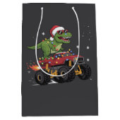 T-Rex Dinosaur Christmas Monster Truck Medium Cadeauzakje (Voorkant)