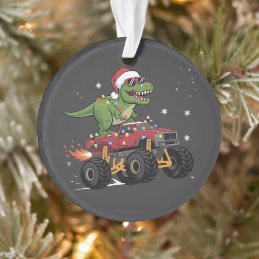 T-Rex Dinosaur Christmas Monster Truck Ornament (Boom)