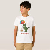T-rex Dinosaur Colorful Balloons Birthday Name T-shirt (Voorkant volledig)