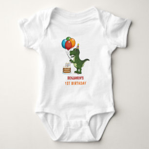 T-rex Dinosaur Colorful Balloons First Birthday Romper