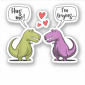 T-Rex Dinosaur Couple Hug me Valentijnsdag Funny Sticker (Voorkant)