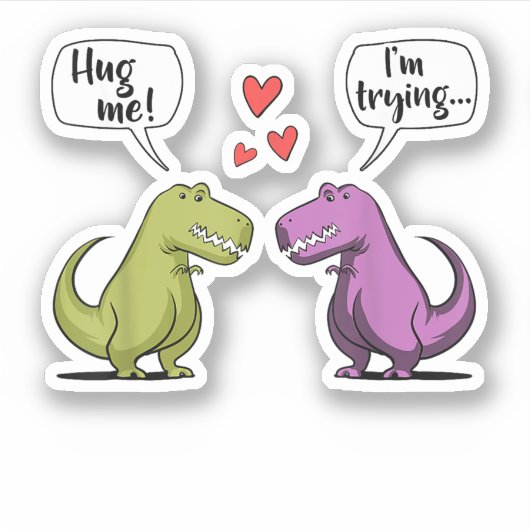 T-Rex Dinosaur Couple Hug me Valentijnsdag Funny Sticker (Voorkant)