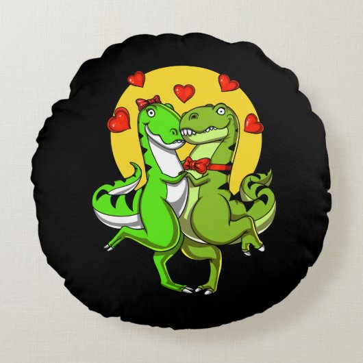 T-Rex Dinosaur Cute Couple Dancing Rond Kussen (Voorkant)