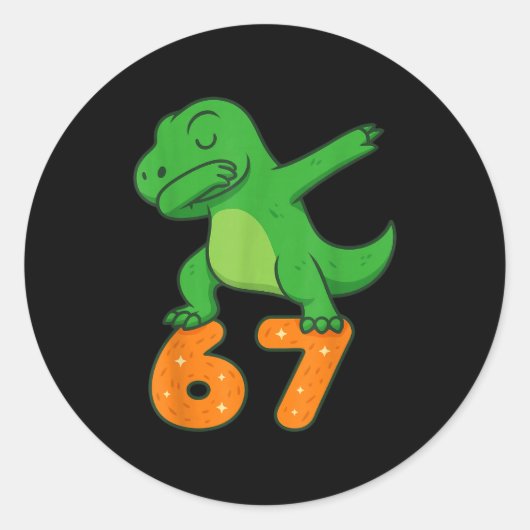 T-rex Dinosaur Dabbing 67 Meme Six Seven Funny  Ronde Sticker (Voorkant)