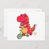 T-rex Dinosaur die een groene scooter leidt Briefkaart (Voorkant / Achterkant)