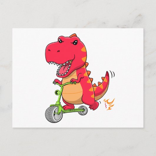 T-rex Dinosaur die een groene scooter leidt Briefkaart (Voorkant)