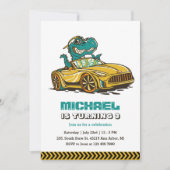 T-Rex Dinosaur drive Yellow Car Kinder Boys Birthd Kaart (Voorkant)