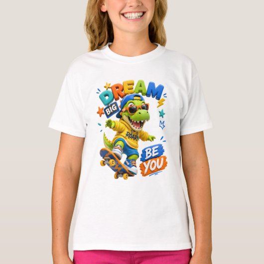 T-Rex Dinosaur Droom Groot Kinderen T-Shirt (Voorkant)