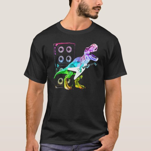 T Rex Dinosaur En Gitaar T-shirt (Voorkant)