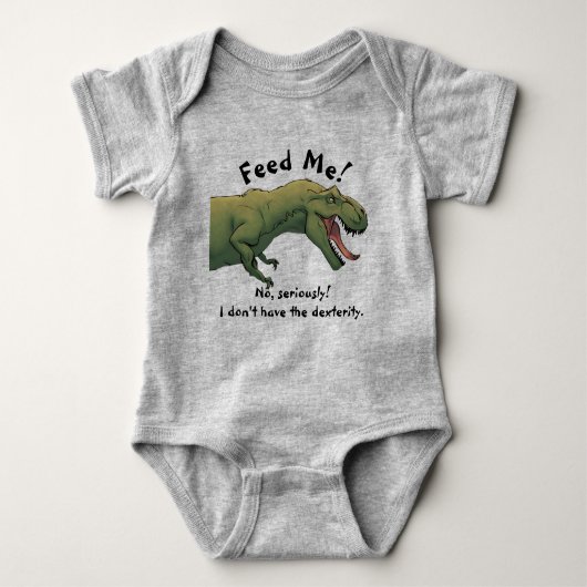 T-Rex Dinosaur Feed Me Baby Outfit One-Piece Romper (Voorkant)