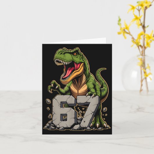 T-rex Dinosaur Funny Six Seven Meme Cool Tyrannosa Kaart (Gele Bloem)