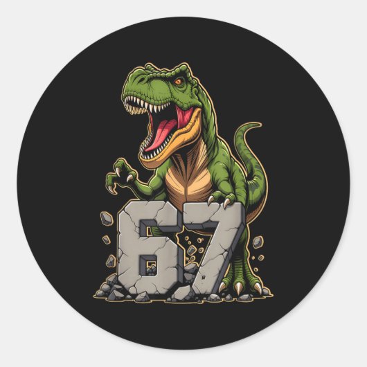 T-rex Dinosaur Funny Six Seven Meme Cool Tyrannosa Ronde Sticker (Voorkant)