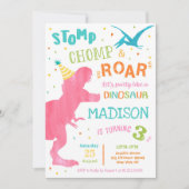 T Rex Dinosaur Girl Birthday Party Kaart (Voorkant)