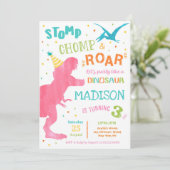 T Rex Dinosaur Girl Birthday Party Kaart (Staand voorkant)