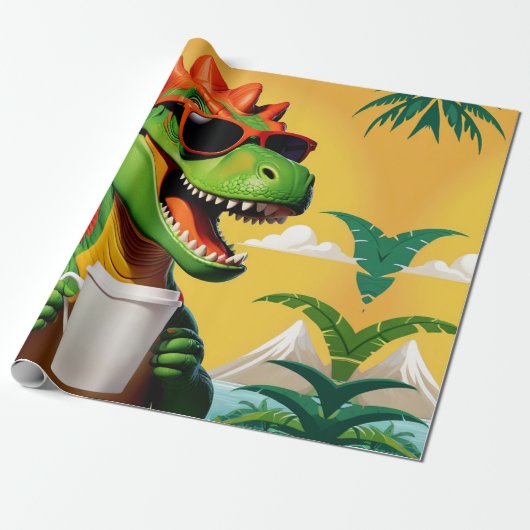 T-Rex Dinosaur Grappig Cadeaupapier (Uitgerold)