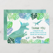 T-Rex Dinosaur Greenery Birthday Bedankkaart (Voorkant / Achterkant)
