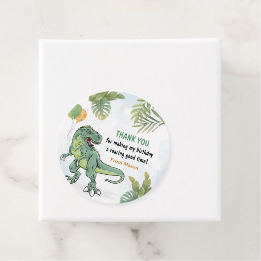 T-Rex Dinosaur Greenery Birthday Dank u Bedankjes Labels (In situ)