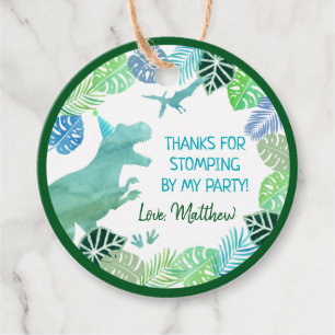 T-Rex Dinosaur Greenery Birthday Dank u Bedankjes Labels