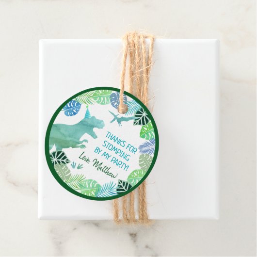 T-Rex Dinosaur Greenery Birthday Dank u Bedankjes Labels (In situ)