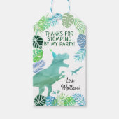 T-Rex Dinosaur Greenery Birthday Dank u Cadeaulabel (Voorkant)