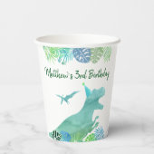 T-Rex Dinosaur Greenery Birthday Papieren Bekers (Achterkant)