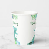 T-Rex Dinosaur Greenery Birthday Papieren Bekers (Links)