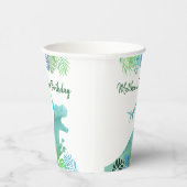 T-Rex Dinosaur Greenery Birthday Papieren Bekers (Rechts)
