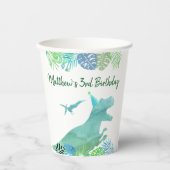 T-Rex Dinosaur Greenery Birthday Papieren Bekers (Voorkant)
