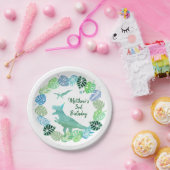 T-Rex Dinosaur Greenery Birthday Papieren Bordje (Feest)