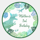 T-Rex Dinosaur Greenery Birthday Ronde Sticker (Voorkant)
