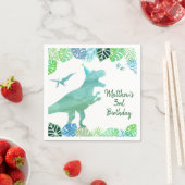 T-Rex Dinosaur Greenery Birthday Servet (Insitu)