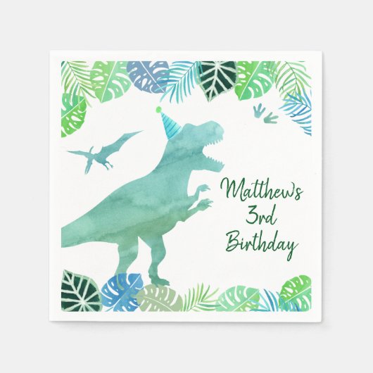 T-Rex Dinosaur Greenery Birthday Servet (Voorkant)
