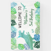 T-Rex Dinosaur Greenery Birthday Spandoek (Verticaal)