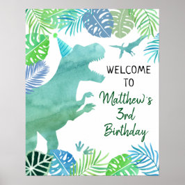 T-Rex Dinosaur Greenery Birthday Welkom Poster