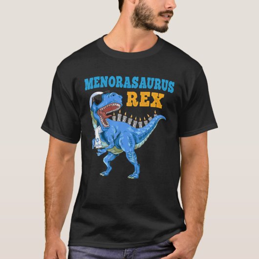 T Rex Dinosaur Hanukkah Menorasaurus Rex Funny T-shirt (Voorkant)