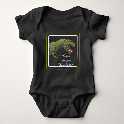 T-Rex Dinosaur Hanukkah Uniseks Baby Outfit Romper (Voorkant)