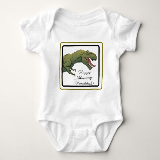 T-Rex Dinosaur Hanukkah Uniseks Baby Outfit Romper (Voorkant)