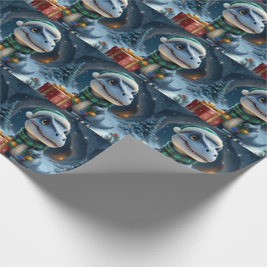 T-Rex Dinosaur Holiday Wrapping Paper Cadeaupapier (Hoek)