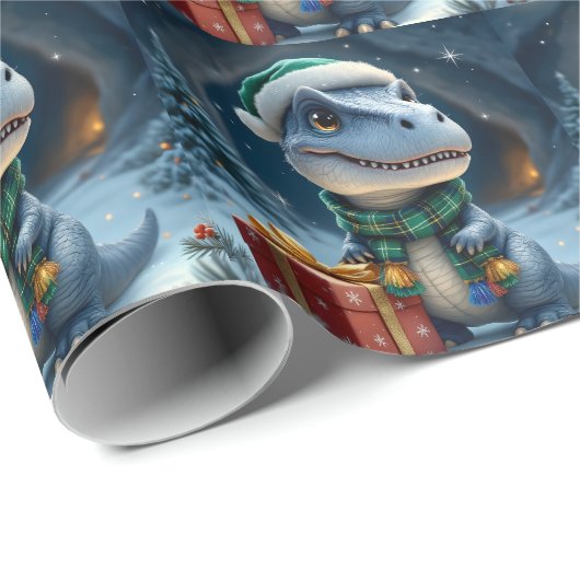 T-Rex Dinosaur Holiday Wrapping Paper Cadeaupapier (Rol Hoek)