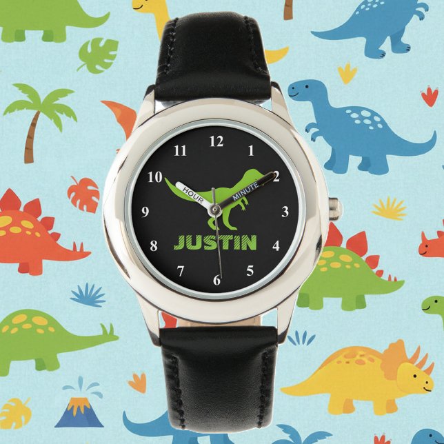 T rex dinosaur horloge gepersonaliseerd met kinder (dinosaur watch for kids)