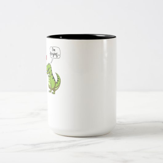 T-Rex Dinosaur Hug me Funny Couke Tweekleurige Koffiemok (Center)