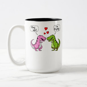 T-Rex Dinosaur Hug me Funny Couke Tweekleurige Koffiemok