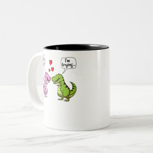 T-Rex Dinosaur Hug me Funny Couke Tweekleurige Koffiemok (Voorkant links)