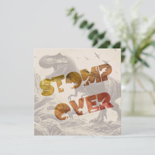 T-rex Dinosaur Invitation Flat Kaart (Staand voorkant)