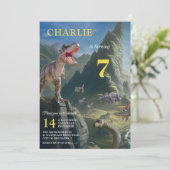 T-Rex Dinosaur Island Boy's Birthday Invitation Kaart (Staand voorkant)