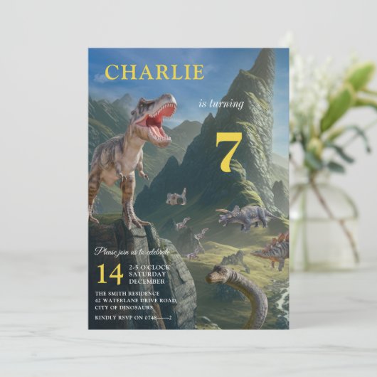 T-Rex Dinosaur Island Boy's Birthday Invitation Kaart (Staand voorkant)