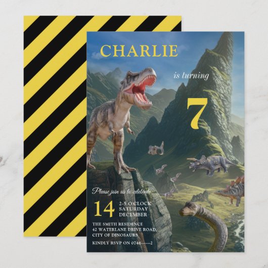 T-Rex Dinosaur Island Boy's Birthday Invitation Kaart (Voorkant / Achterkant)