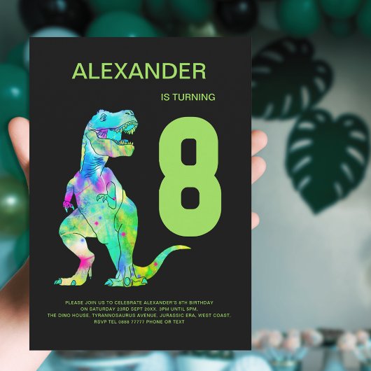 T-Rex Dinosaur Jongens 8e Verjaardagsfeestje Kaart