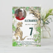 T-Rex Dinosaur Jungle Verjaardagsfeest Foto Kaart (Staand voorkant)